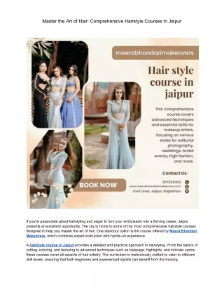 Master the Art of Hair: Comprehensive Hairstyle Courses in Jaipur