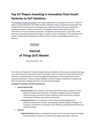 Top IoT Players Investing in Innovation from Smart Factories to IIoT Solutions