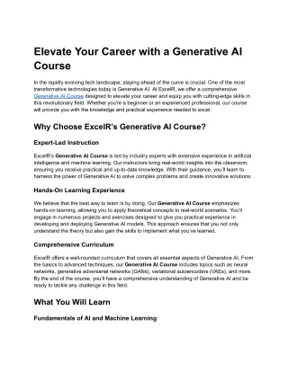 Elevate Your Career with a Generative AI Course