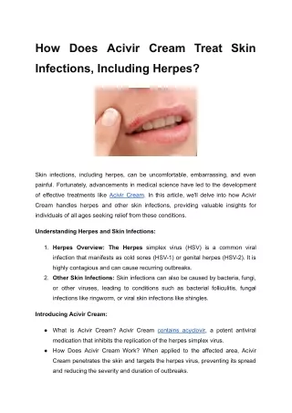 pdf How Does Acivir Cream Treat Skin Infections, Including Herpes