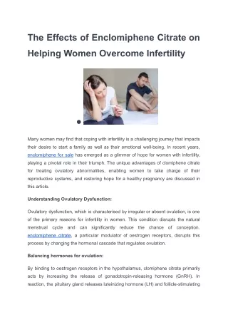 The Effects of Enclomiphene Citrate on Helping Women Overcome Infertility