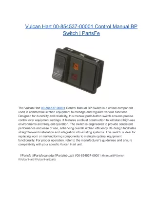 Vulcan Hart 00-854537-00001 Control Manual BP Switch _ PartsFe