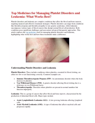 Top Medicines for Managing Platelet Disorders and Leukemia.