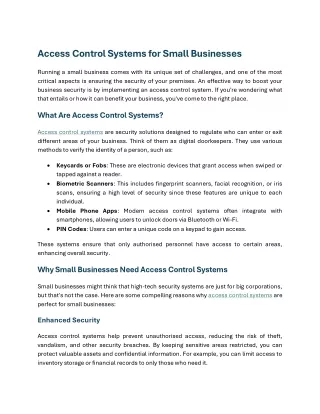 Access Control Systems for Small Businesses