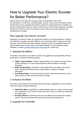 How to Upgrade Your Electric Scooter for Better Performance?