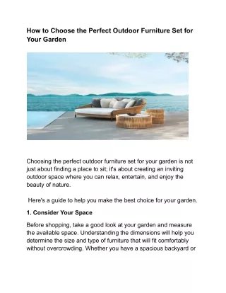 How to Choose the Perfect Outdoor Furniture Set for Your Garden