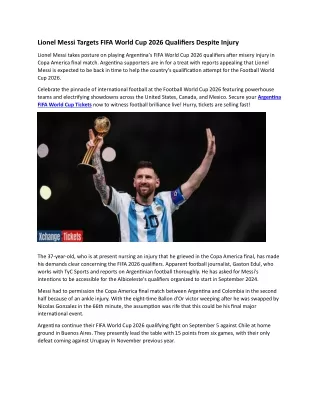 Lionel Messi Targets FIFA World Cup 2026 Qualifiers Despite Injury