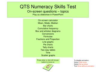 QTS Numeracy Skills Test On-screen questions – topics Play as slideshow in PowerPoint