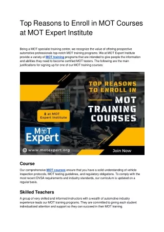 Top Reasons to Enroll in MOT Courses at MOT Expert Institute