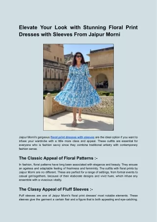 Elevate Your Look with Stunning Floral Print Dresses with Sleeves From Jaipur Morni