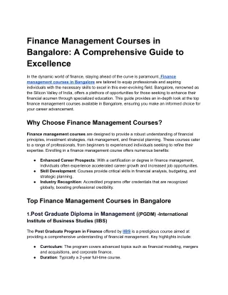 Finance Management Courses in Bangalore_ A Comprehensive Guide to Excellence