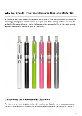 Why You Should Try a Free Electronic Cigarette Starter Kit