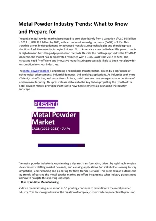 Metal Powder Industry Trends: What to Know and Prepare for ?