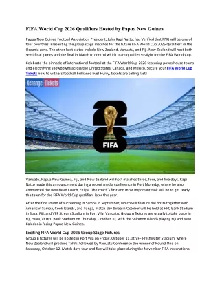 FIFA World Cup 2026 Qualifiers Hosted by PAPUA New Guinea