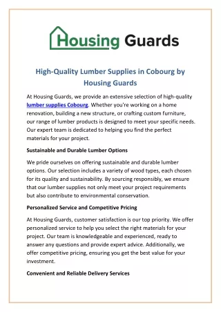 High-Quality Lumber Supplies in Cobourg by Housing Guards