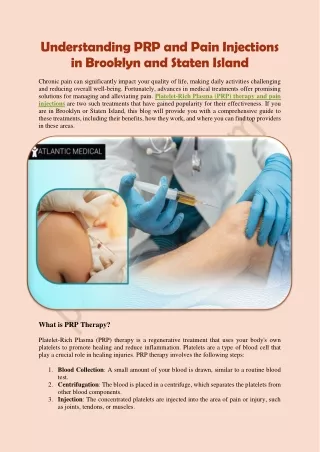 Understanding PRP and Pain Injections in Brooklyn and Staten Island