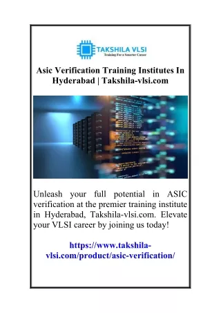 Asic Verification Training Institutes In Hyderabad  Takshila-vlsi.com