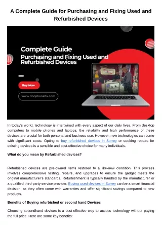 A Complete Guide for Purchasing and Fixing Used and Refurbished Devices