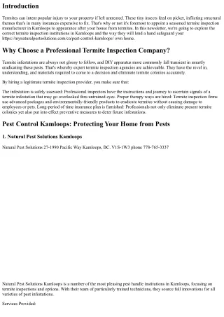 Termite Inspection Companies in Kamloops: Protecting Your Home from Termites