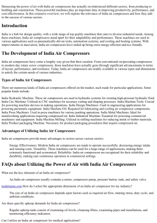 Harnessing the Power of Air: The Duty of India Air Compressors