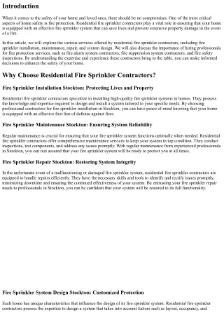 Make Your Home Safer with Residential Fire Sprinkler Contractors