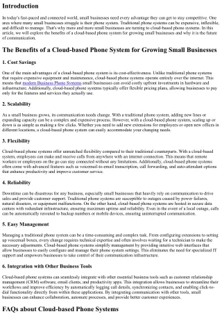 The Benefits of a Cloud-based Phone System for Growing Small Businesses