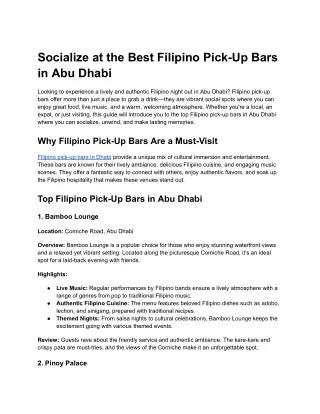 Socialize at the Best Filipino Pick-Up Bars in Abu Dhabi