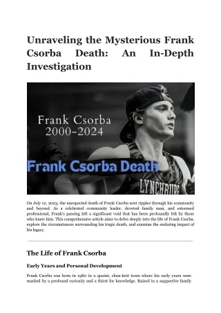 Unraveling the Mysterious Frank Csorba Death_ An In-Depth Investigation