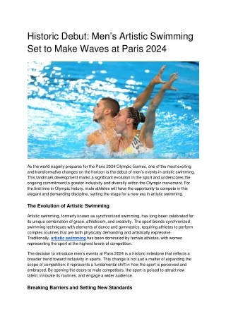 Historic Debut_ Men’s Artistic Swimming Set to Make Waves at Paris 2024