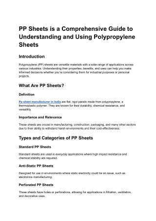 PP Sheets is a Comprehensive Guide to Understanding and Using Polypropylene Sheets