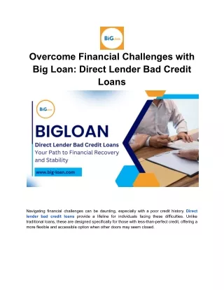 Secure Your Future with Direct Lender Bad Credit Loans for Financial Stability