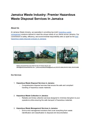 Hazardous Waste Disposal Service in Jamaica