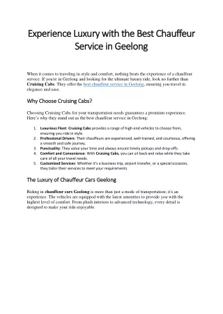 Experience Luxury with the Best Chauffeur Service in Geelong
