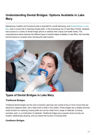 Understanding Dental Bridges Options Available in Lake Mary