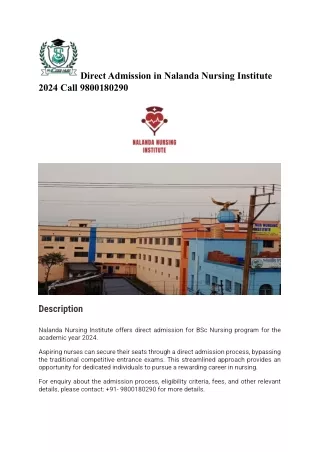 Direct Admission in Nalanda Nursing Institute 2024 Call 9800180290