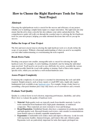 How to Choose the Right Hardware Tools for Your Next Project