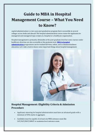 Guide to MBA in Hospital Management Course