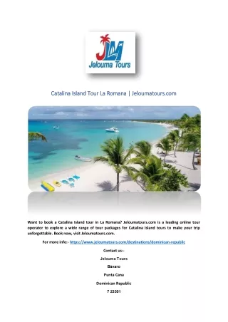 Catalina Island Tour La Romana | Jeloumatours.com