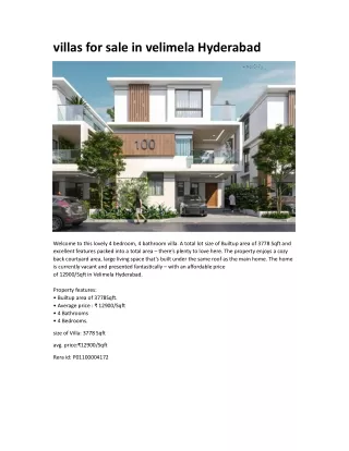 villas for sale in velimela