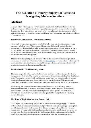 The Evolution of Energy Supply for Vehicles: Navigating Modern Solutions
