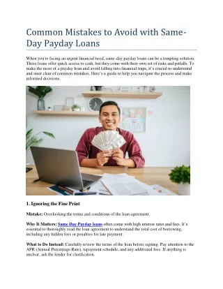 Common Mistakes to Avoid with Same-Day Payday Loans