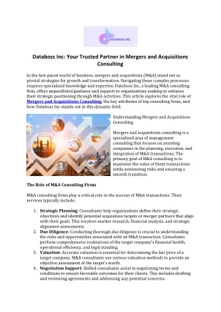 Databoss Inc Your Trusted Partner in Mergers and Acquisitions Consulting