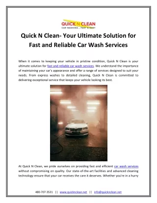 Quick N Clean- Your Ultimate Solution for Fast and Reliable Car Wash Services