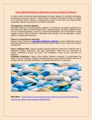 Controlled Medications Collection by Cleanco Waste Treatment