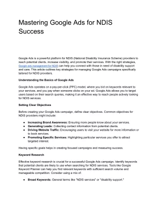 Mastering Google Ads for NDIS Success