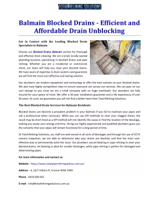 Balmain Blocked Drains - Efficient and Affordable Drain Unblocking