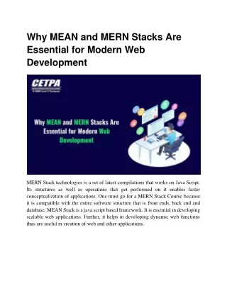 Why MEAN and MERN Stacks Are Essential for Modern Web Development