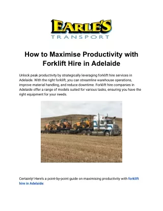 How to Maximise Productivity with Forklift Hire in Adelaide