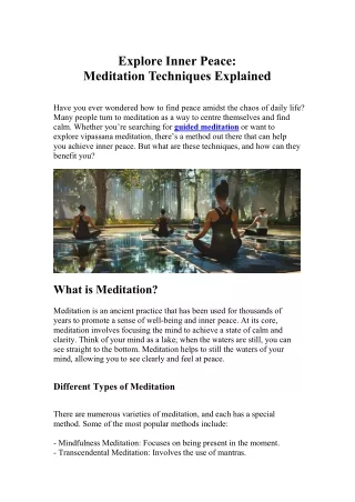 Explore Inner Peace Meditation Techniques Explained