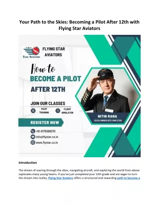 Your Path to the Skies Becoming a Pilot After 12th with Flying Star Aviators